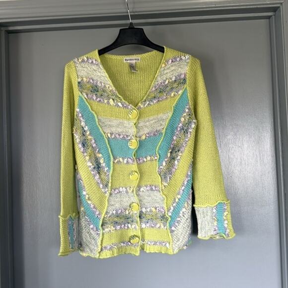 Vintage Parkhurst Cardigan Womens Sweater Large Front Buttons Woven Ribbons sz S - Picture 1 of 5